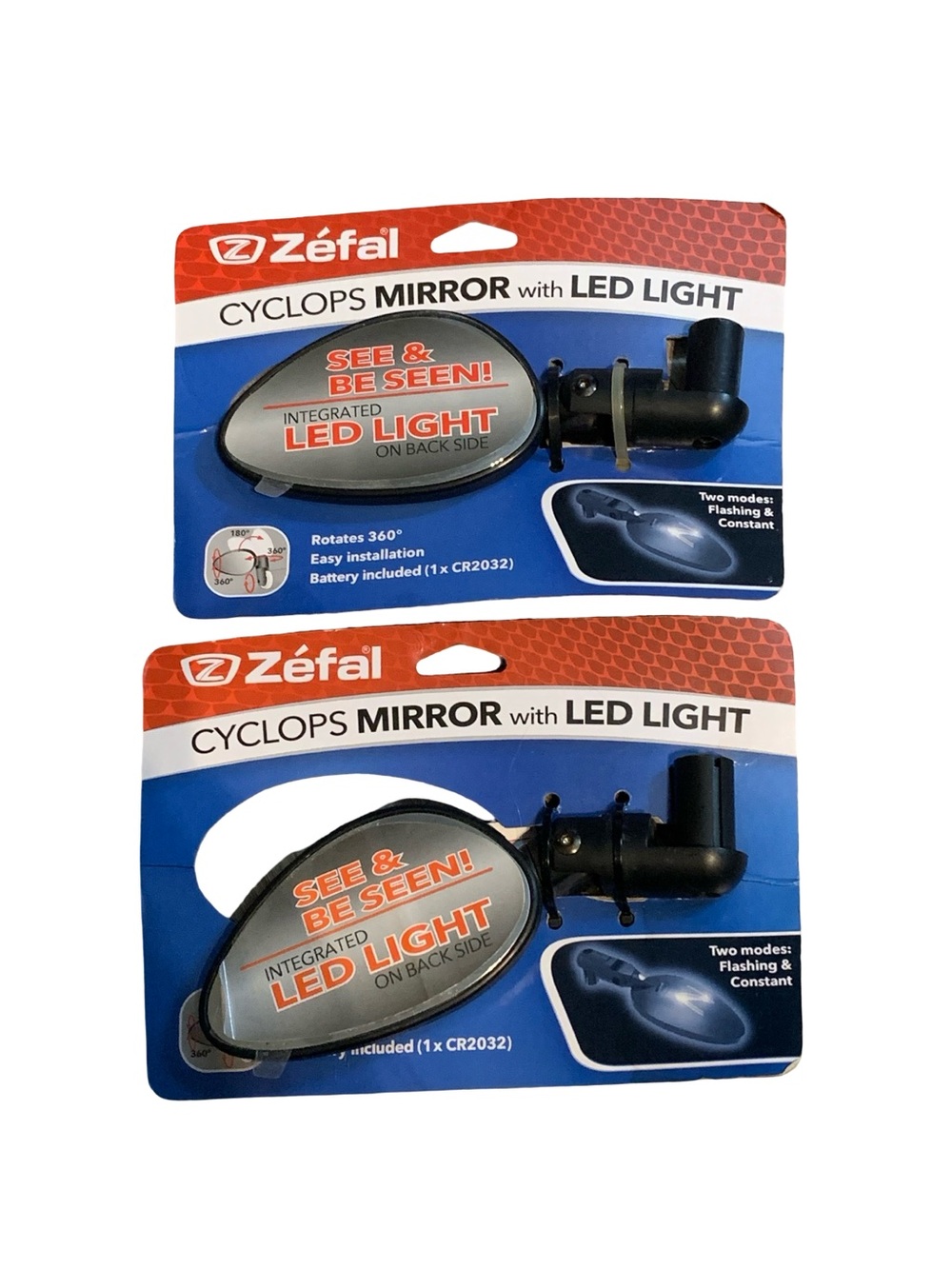 Zefal Bike Mirror with LED Bike Light Universal Fit Battery Included Lot Of 2